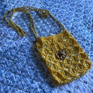 7. Handmade Cuba Crocheted Can Tab Purse, Yellow and Champagne.
